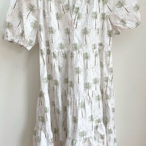 Crown & Ivy White Dress with Green Palm Print